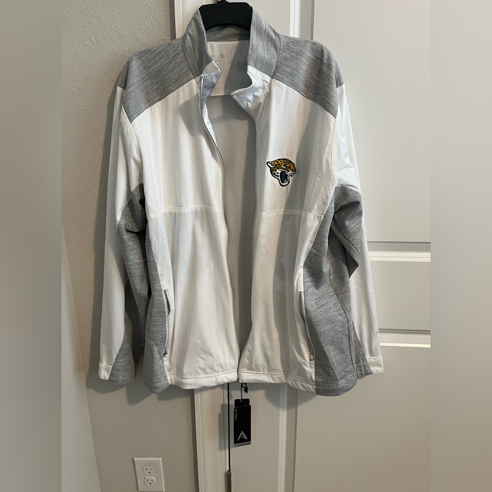 XL Jacksonville Jaguars Antigua White and Gray Windbreaker Jacket